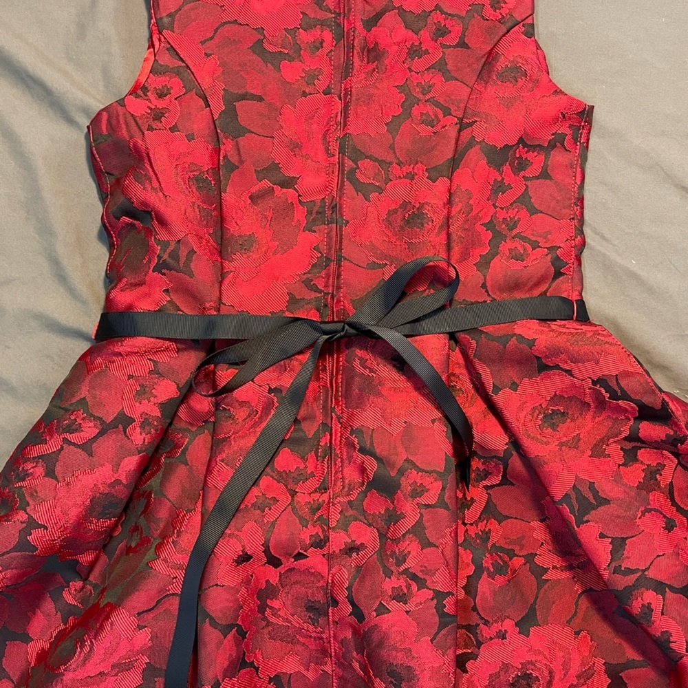 Children’s Place Red Jacquard Pleated Special Occasion Holiday Dress Girls 12 - Picture 5 of 8